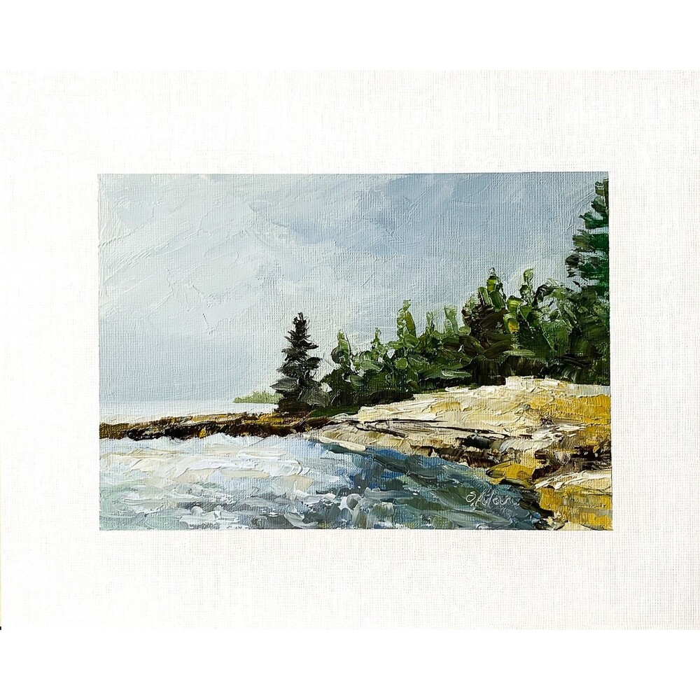 8x10 Maine Original Oil Seascape Painting Acadia Pine Coastal New England Signed